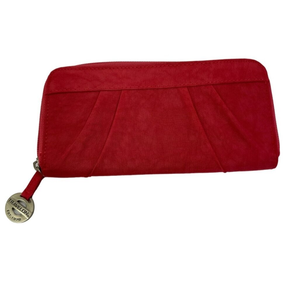 Travelon Pink Zip Around Womens Clutch Wallet Billfold Pleated